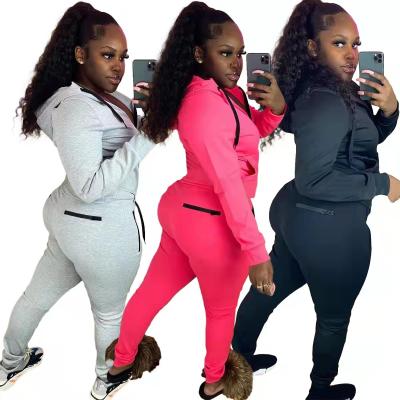 China 2022 autumn and winter women's fashion hoodies long-sleeved tight suit hoodies workable two-piece set for sale