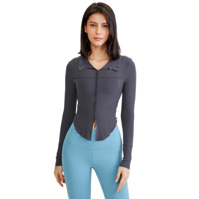 China QUICK DRY fitness yoga wear women's autumn and winter new sexy lapel sports slimming lean running long sleeves for sale