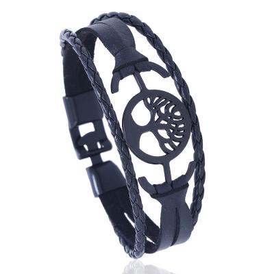 China FASHIONABLE Wholesales Plating Artificial Leather Black Tree Charm Zinc Alloy Bracelet for sale