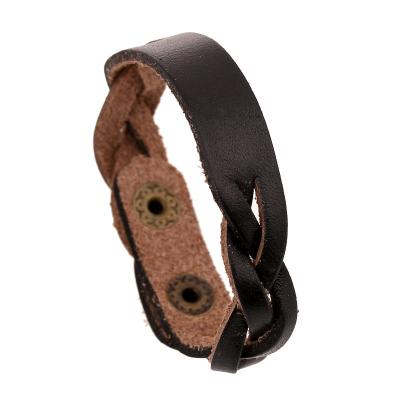 China FASHIONABLE Men's Adjustable DIY Braided Leather Bracelet With Snap Clasp for sale