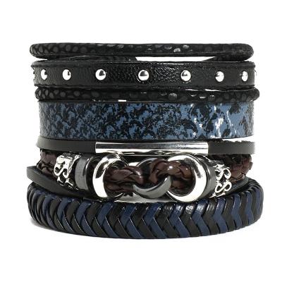 China 4pcs/Set Men's FASHIONABLE Adjustable Black Color DIY Multi Layers Leather Bracelet for sale