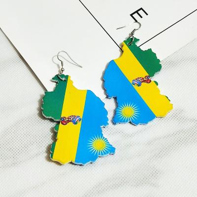 China TRENDY African Jewelry Women Words Printing Wooden Map Earrings Earring Studs for sale