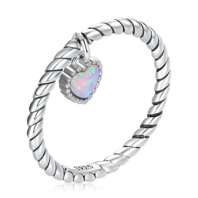 China Sterling Silver Opal Heart Ring CLASSIC simple twisted fine jewelry band engagement rings 925 for sale