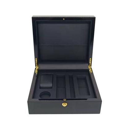 China New Design Black PU Watch Box Wooden Watch Display Boxes Wooden Leather Packaging Box Watch Display Boxes for sale