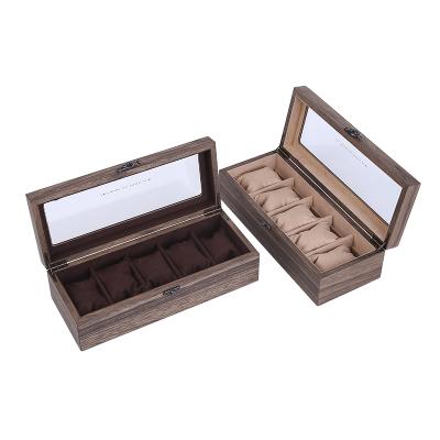 China High Quality 6 Grid Wood Grain Watch Case Wood Watch Packaging Box Wooden Watch Display Boxes for sale