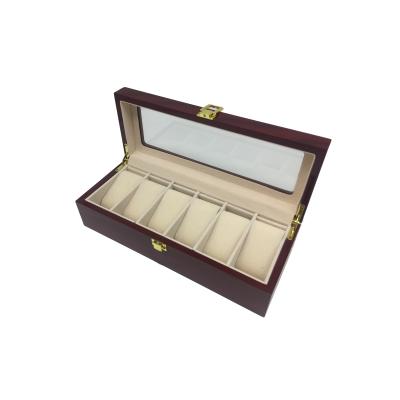 China Promotion 6 Wooden Grid Cherry Wood Watch Box Wooden Watch Display Box Custom LOGO for sale