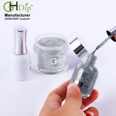 China Quick Drying Match Gel Glitter Nail And Lacquer Sliver Dip Powder 3 In 1 Set Perfect Color Match Gel Polish And Nail Lacquer for sale