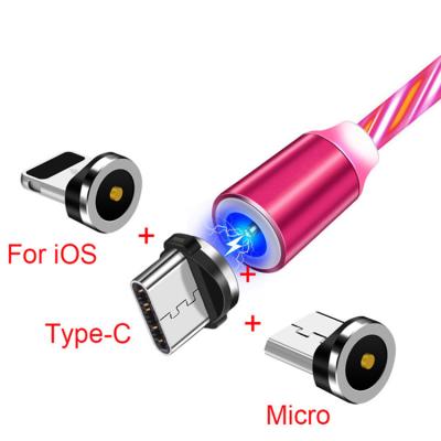 China Mobile Phone LED USB Cable Flashing Light Magnetic Charging Cable 3 in 1 Data Cable for sale