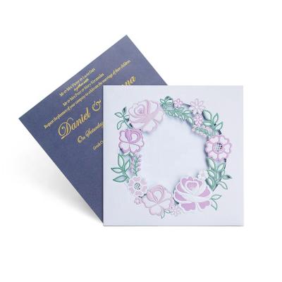 China China 2022 New Elegant Laser Cut Handmade Custom Floral Wedding Pocket Cards Invitation Card for sale