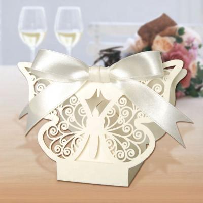 China Custom Handmade Creative Laser Cut Butterfly Favor Boxes Wedding Handmade Candy Box With Ribbon for sale