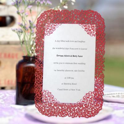 China Artificial Elegant Red Wedding Card Customize Printing Laser Cut High Quality Menu Cards Wedding Decorations for sale