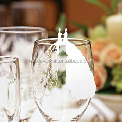 China Festival decoration laser cut peacock place card wine glass card for wedding party decoration for sale