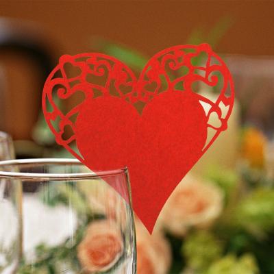 China Wholesale Eco-friendly Materials Prince Laser Cut Heart Shape Wine Glass Card Table Place Card Wedding Supply for sale