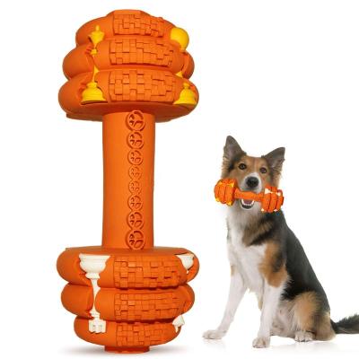 China Eco Friendly Sustainable Natural Rubber Round Dumbbell Dog Pet Teeth Cleaning Toy for sale