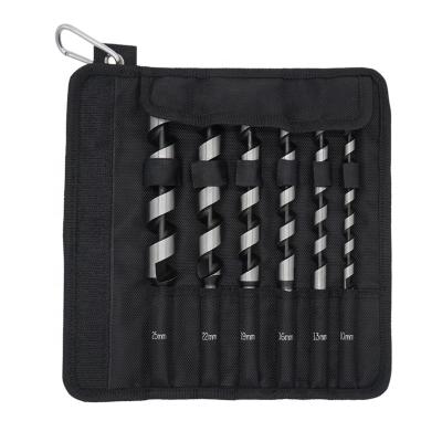 China Deep Hole in Wood Material Private Label 6 Pieces 235mm Hex Long Shank Wood Auger Drill Bits Set in Canvas Bag for sale