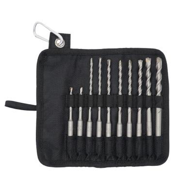 China Easy Carry Professional Quality SDS Plus 10pcs Single Cutter Concrete Drill Bits 110mm and 160mm Long in Good Canvas Bag for sale