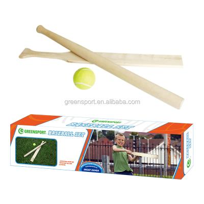 China Eco-friendly WOODEN Baseball Bat Set Baseball Training With 2 Bats 1 Cricket for sale