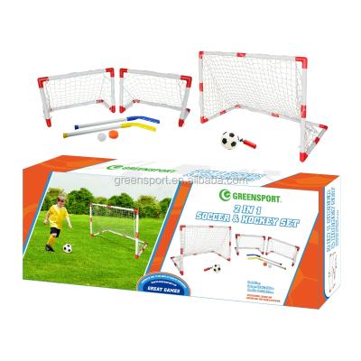 China MULTI FUNCTION 2 in 1PLASTIC Hockey Goal and Soccer Goal with Hockey Equipment and Soccer Ball for Hockey Training and Soccer Training for sale