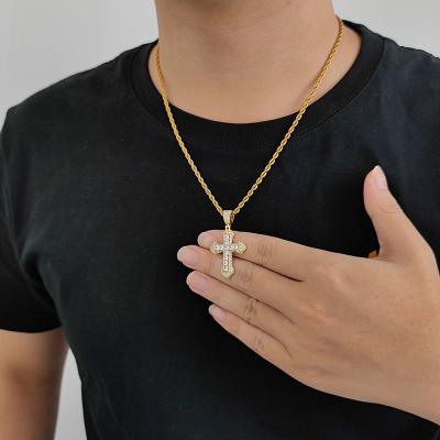 China New Hip Hop Jesus Simple Gold Plated Zircon Religious Cross Pendant Micro-set Quick Delivery Cross Pendant Necklace for sale