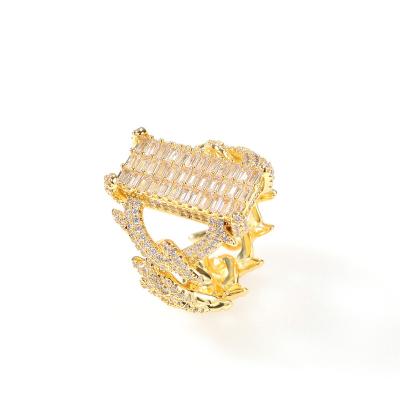 China Gold Plated Square Hip-hop Ring Luxury Fine Jewelry Ring Hip Hop Ring Hiphop Mulberry Zirconia Jewelry for sale