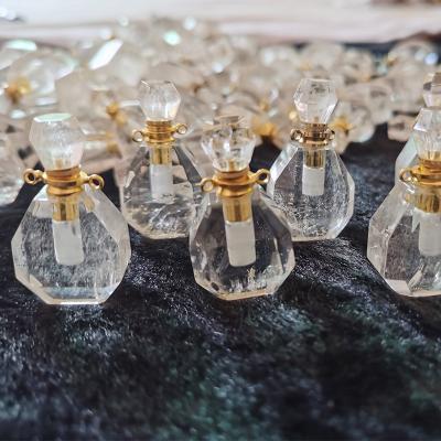 China Europe Wholesale Natural Perfume Bottle Necklace Pendant Point Shaped Crystal Quartz Essential Oil Bottles Medicine Bottle for sale