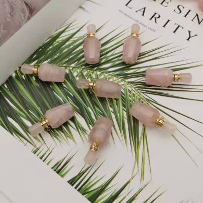 China Europe Hot Sale Small Rose Quartz Crystal Gold Necklace Gemstone Pendants Perfume Bottle for sale