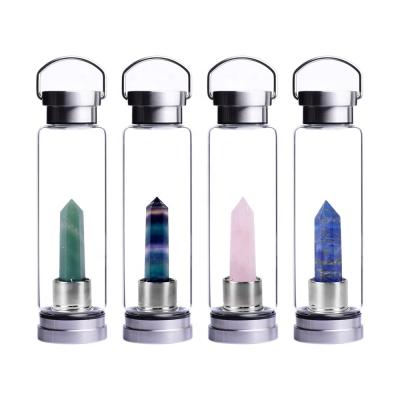 China Free Sample Stocked Eco-Friendly 450ml 550ml Infused Gemstone Water Bottle With Crystal Energy Stone for sale