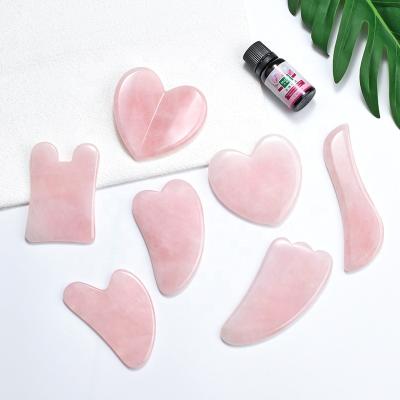 China Face Lift Face Rose Quartz Jade Roller Gua Sha Stone Set Gua Sha Tool for sale