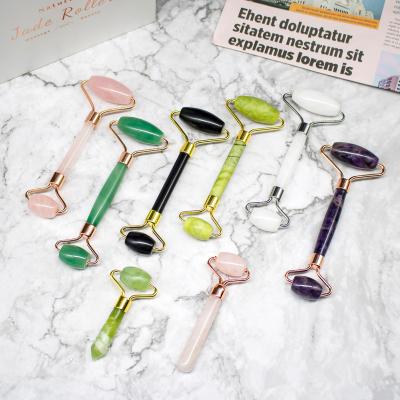 China Face Lift Jade Roller Gua Sha Set Facial Pink Jade Stone Roller for sale