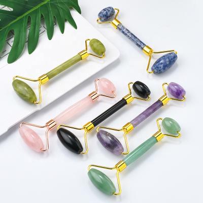 China OEM and ODM Private Label Face Lift Eye Massager Gemstone Roller with Pink Rose Quartz Jade Roller with Gift Box for sale