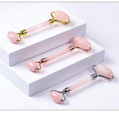 China Genuine Pink Rose Quartz Facial Jade Roller Face Lift Roller For Face Body Beauty Tool for sale