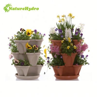 China Eco-friendly Strawberry Lettuce Planter Hydroponics Stacking Pots for sale