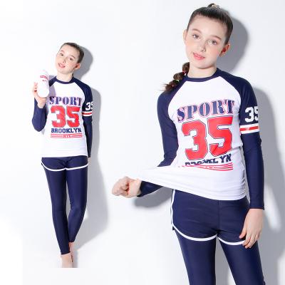 China Anti-UV Three Piece Sports Style Teenager Girls Kids Swimwear Muslim Modest Full Cover Conservative Kids Swimwear for sale