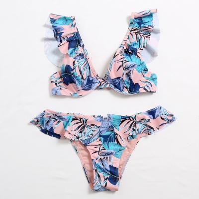 China New Arrival Energetic Girls Bandeau Halter Hot Sexy Anti-UV Tight Two Piece Bikini Set Split High Waist Thong Swimwear for sale