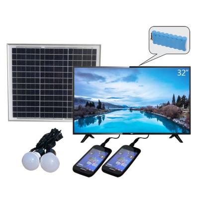 China Hotel TV MTO 32 Inch Lithium Battery DC 12v Rechargeable Solar Screen Led TV With Home Lighting And Mobile Charging for sale