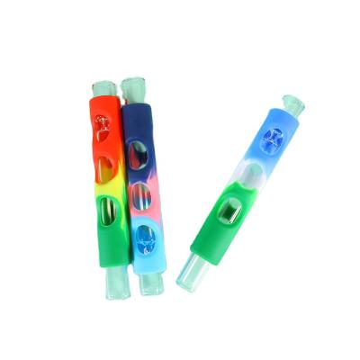 China Modern Custom Cheap Smoking Accessories UKETA Tobacco Pipe Silicone Covered Glass Chillum for sale