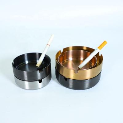 China Durable UKETA Stainless Steel Cigarette Ash Holder Custom Print Table Top Durable Metal Ashtray for sale