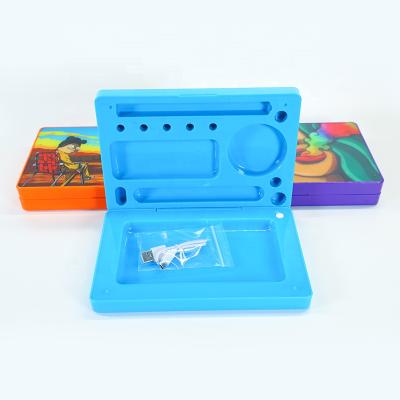 China Hot Selling Multi Function UKETA Plastic Glow Colorful Weed Rolling Smoking Tray LED Light Smoking Tray With Lid for sale