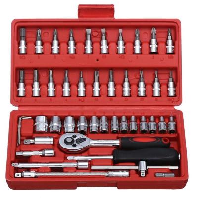 China Auto Repair Kit Car Mechanic Service Tool Box Set Mechanic Repair Hand Pliers 46 Piece Socket Set Ratchet Wrench Set Combination Tool for sale