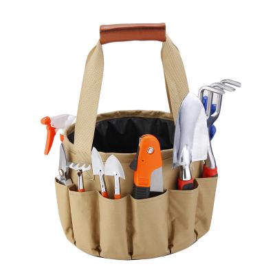 China Garden Tools Portable Garden Hand Tools Bag Set High Quality Aluminum Alloy Pliers Scissors Shovel Rake Garden Building Canvas Tool Bag for sale