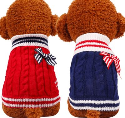 China Sustainable Clothes Pet Little Dog Cat Puppy College Knit Sweater Wool Bowknot for sale