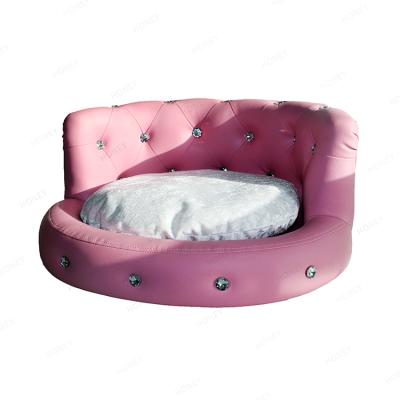 China Viable Ready To Ship Multi-Colors Luxury Pet Bed Princess Style Leather Cat Sofa Bed With Diamond for sale