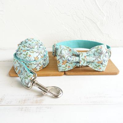 China New Printing Bowknot Dog Collar And Leash Set Dog Collar Viable Nylon Metal Buckle for sale