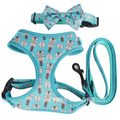 China Viable Wholesale Custom Comfortable Pet Harness Polyester Print Dog Harness Set for sale