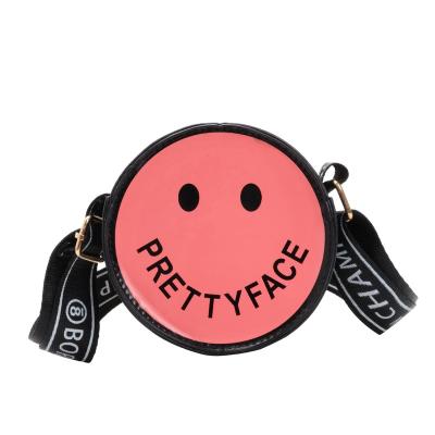 China Fashion 2020 autumn new children's wide face shoulder strap girls messenger coin purse bags small round bag smiling princess letter for sale