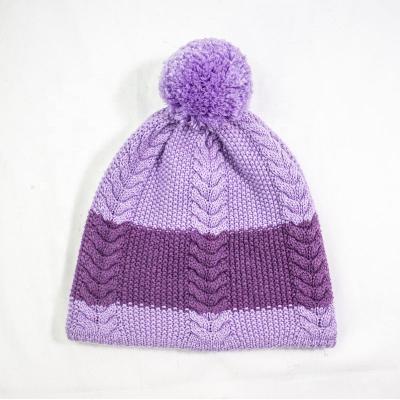 China Winter COMMON Custom Logo Ladies Promotion Cable Knit Beanie Hats With Pompom Adult Custom Wool Sports Knitted Beanie Hat for sale