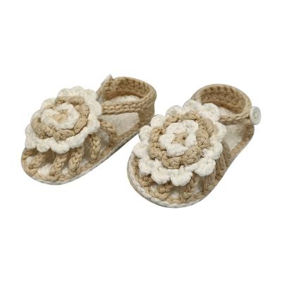 China Factory Wholesale Deodorization Handmade Crochet Sandal Babies Shoes With Flowers for sale