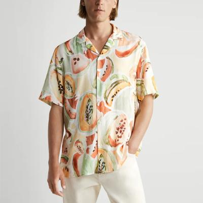 China High Quality Anti-pilling Custom Design Print Short Men's Fruit Summer Beach Spread Collar Sleeve Shirts for sale