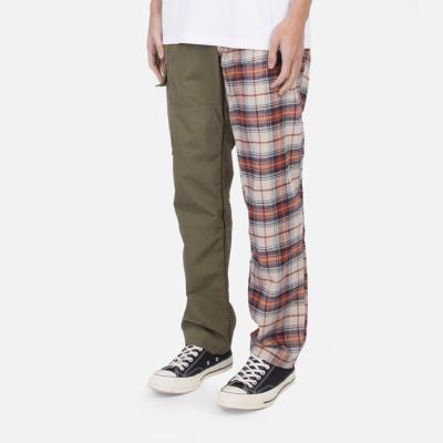 China Custom Men's Cargo Pants 100%cotton Anti-pilling New Two Tone Fashion Colorblock Plaid Trousers for sale