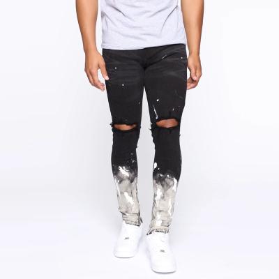 China Manufacturer QUICK DRY hole ripped skinny fit faded scuff graffiti jeans pants for men for sale